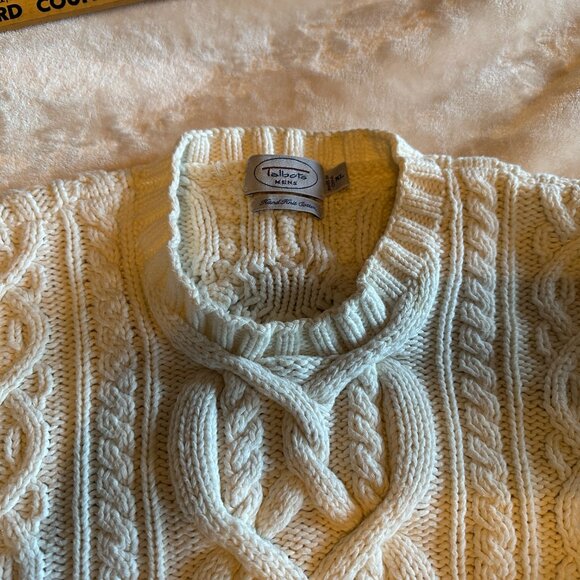 NWOT RARE Hand Knit Heavy 100% Cotton Ivory Cable Knit Fisherman Sweater Mens XL - Picture 4 of 13